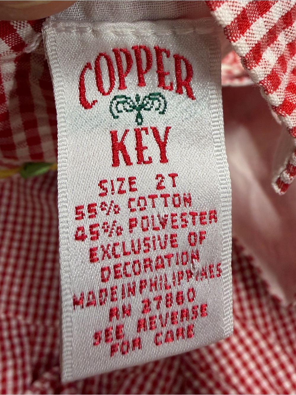 VINTAGE COPPER KEY Gingham Toddler Girl Embroidered Dress + Bloomers Set - Picture 3 of 3
